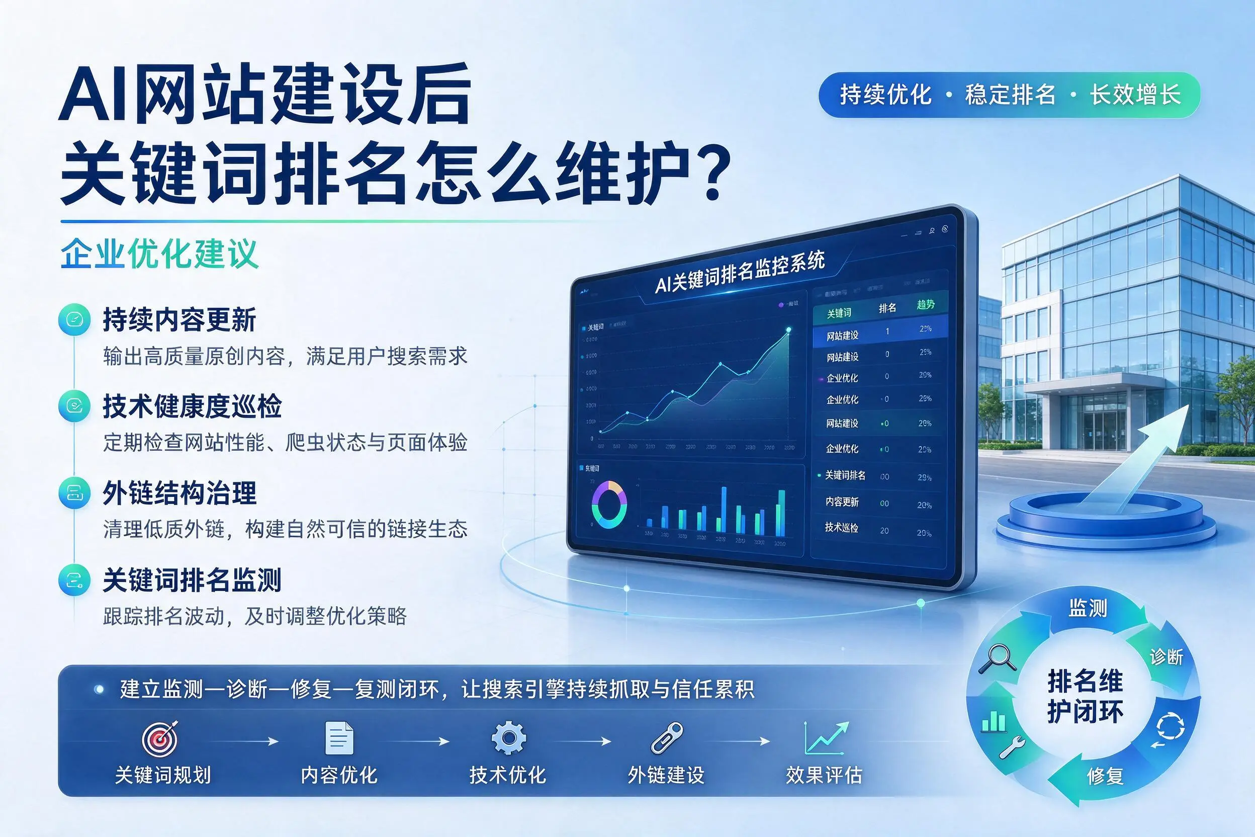 AI网站建设后关键词排名怎么维护？营口企业优化建议